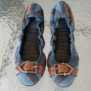 Burberry Blue Brown Nova Check Crunched Flats
